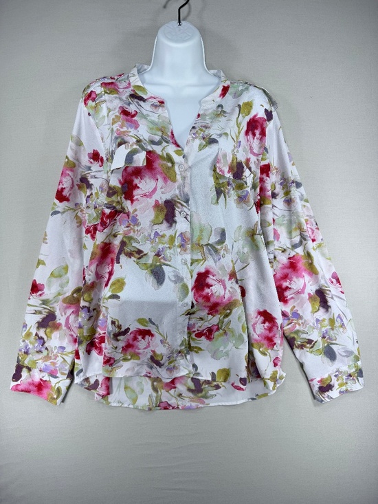 Calvin Klein Tops - Calvin Klein Floral Roll Tab Sleeve Button Down Blouse Size XL
